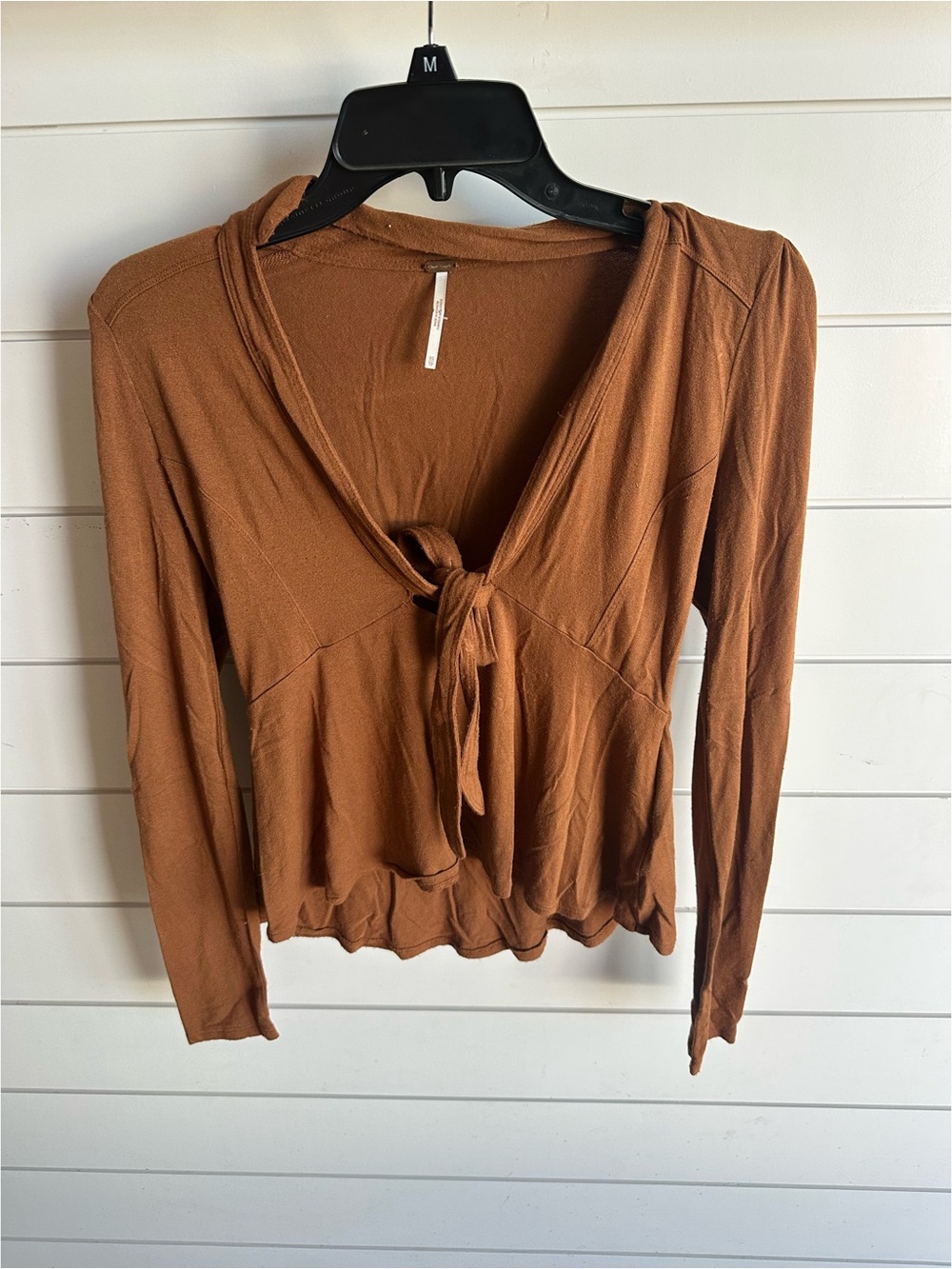 Free People Tie-Front Long Sleeve Blouse in Brown